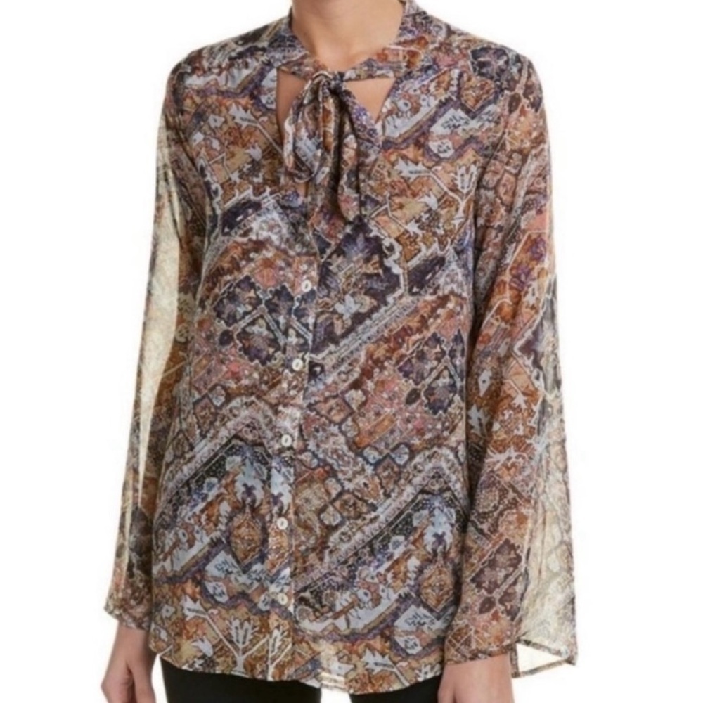 Show Me Your MuMu Blouse Taylor Tie Tunic Womens Small Button Up Long Sleeve